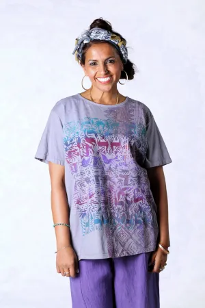 1253 The Berna Tee Purple Animal Garden Textile Print-P