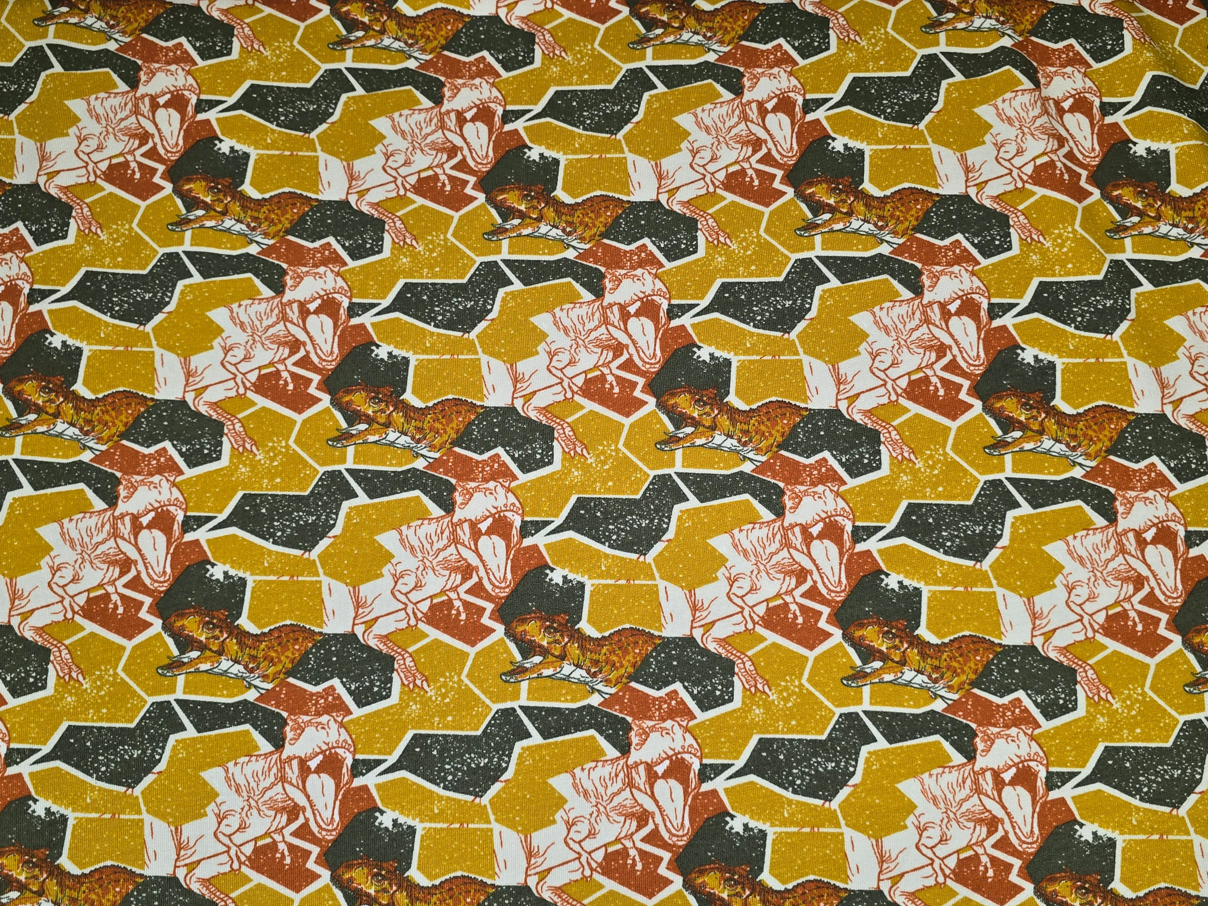 1.35M REMNANT MUSTARD DINO BRUSHED FRENCH TERRY SALE