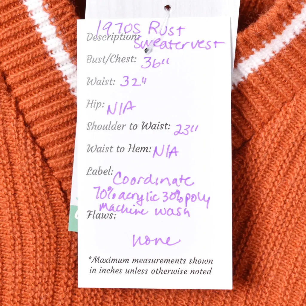 1960s Rust V Neck Sweater Vest