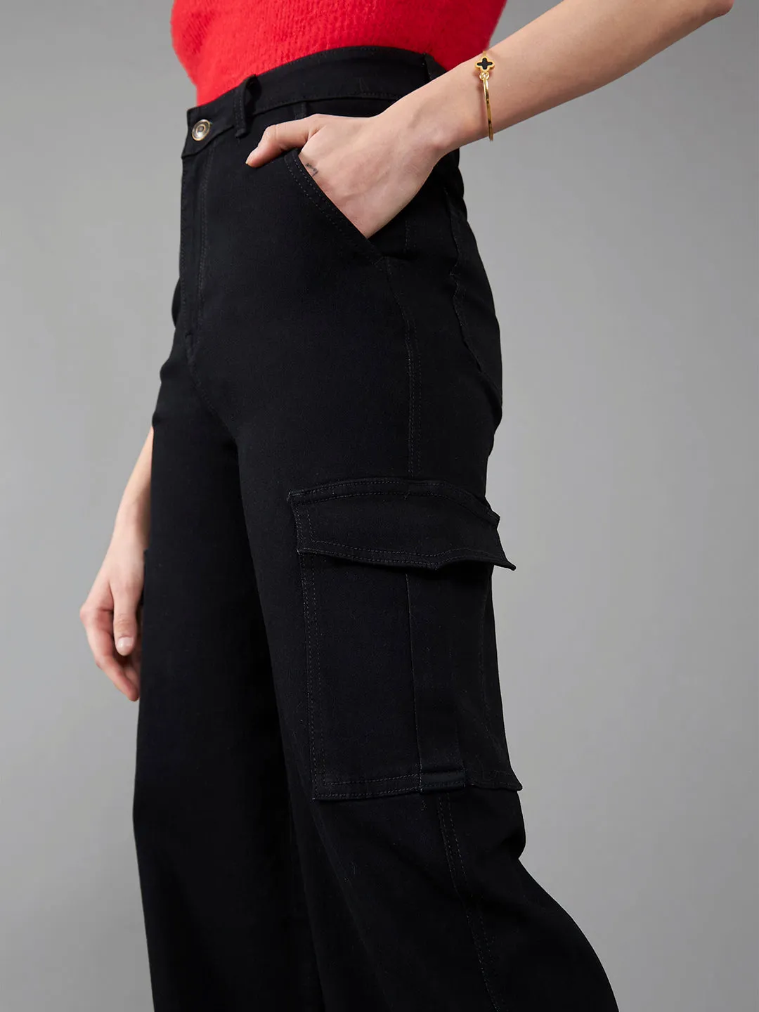 24/7 Comfort Blue Wide-Leg High-Rise Clean-Look Regular Stretchable Denim Jeans