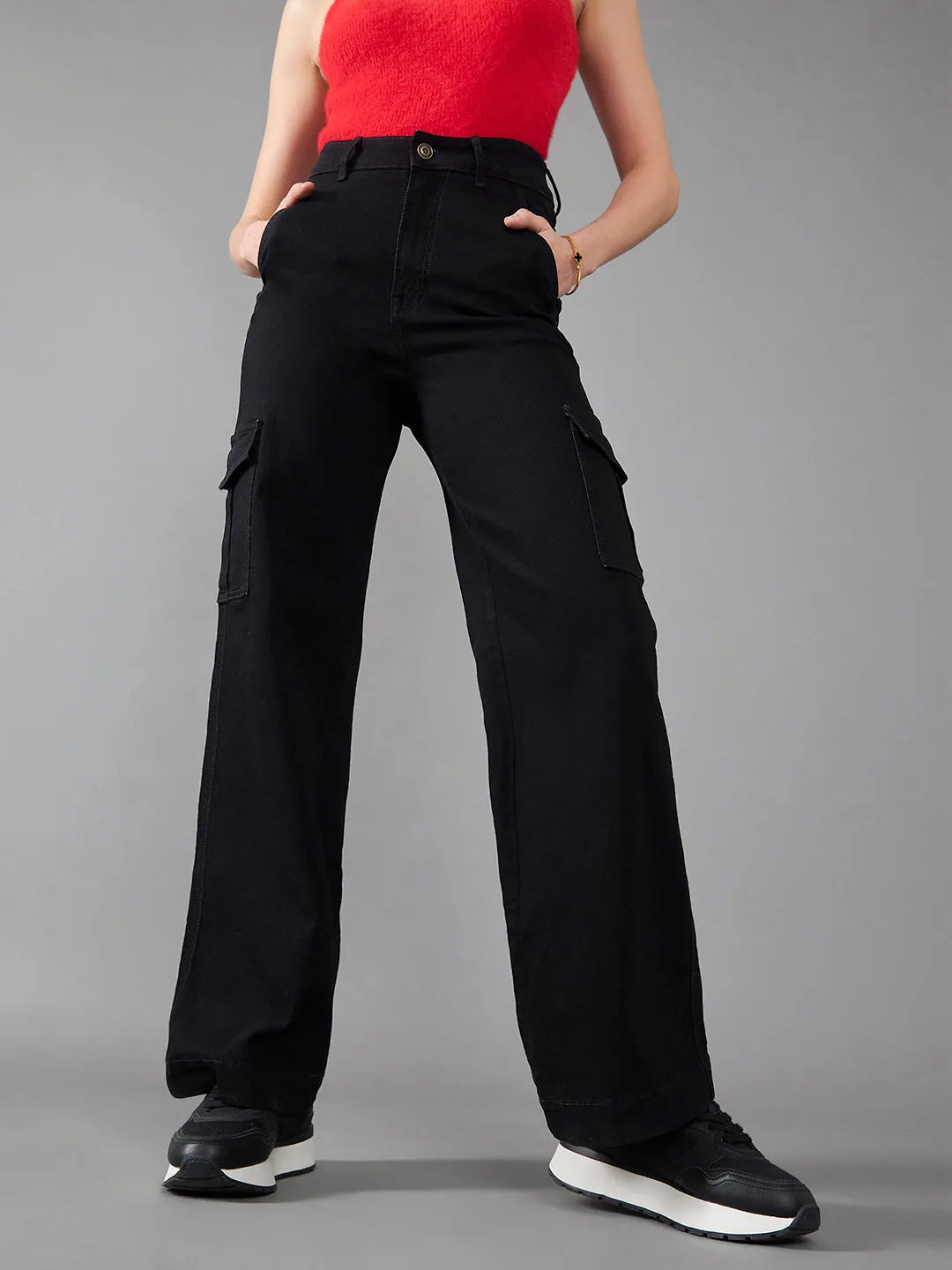 24/7 Comfort Blue Wide-Leg High-Rise Clean-Look Regular Stretchable Denim Jeans