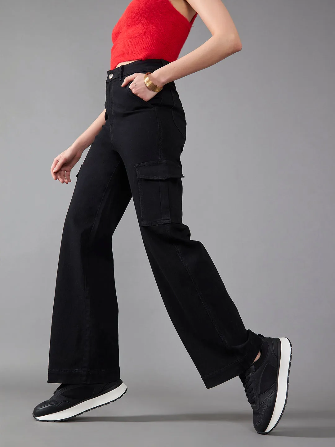 24/7 Comfort Blue Wide-Leg High-Rise Clean-Look Regular Stretchable Denim Jeans