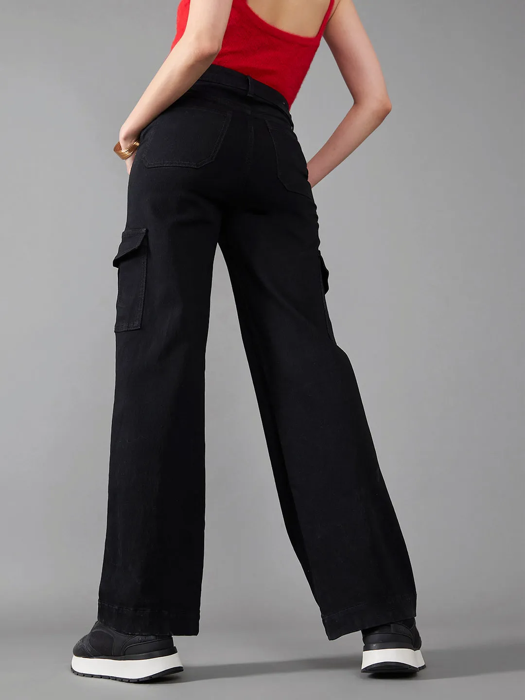 24/7 Comfort Blue Wide-Leg High-Rise Clean-Look Regular Stretchable Denim Jeans