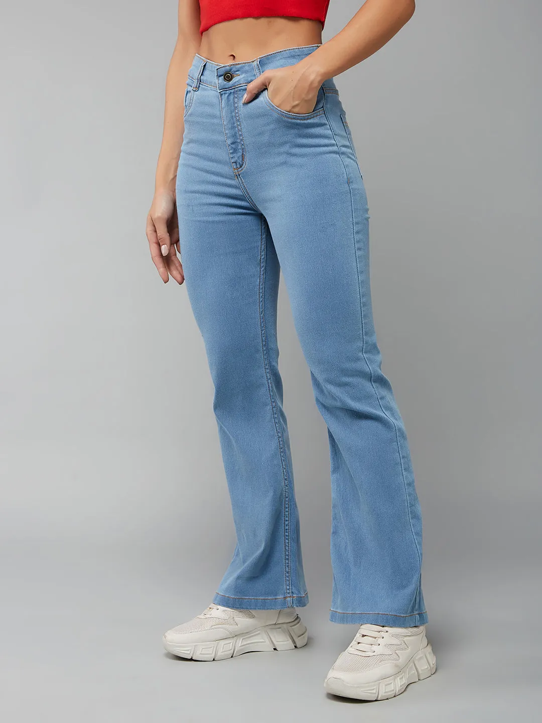 24/7 Comfort Light Blue Bootcut High-Rise Stretchable Denim Jeans