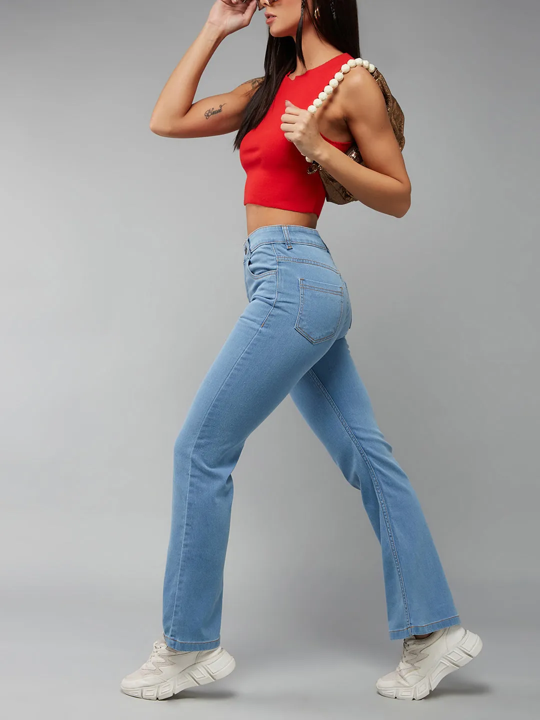 24/7 Comfort Light Blue Bootcut High-Rise Stretchable Denim Jeans