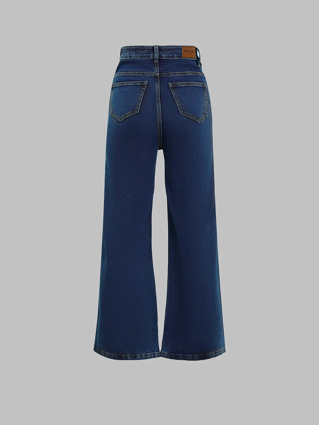 24/7 Comfort Mid-Blue Wide-Leg High-Rise Clean-Look Regular-Length Stretchable Denim Jeans