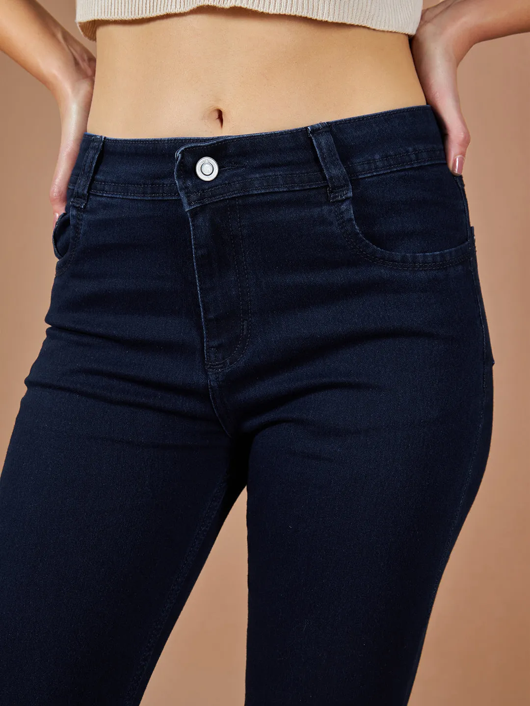 24/7 Comfort Navy-Blue Mid-Rise Solid Stretchable Denim Jeans