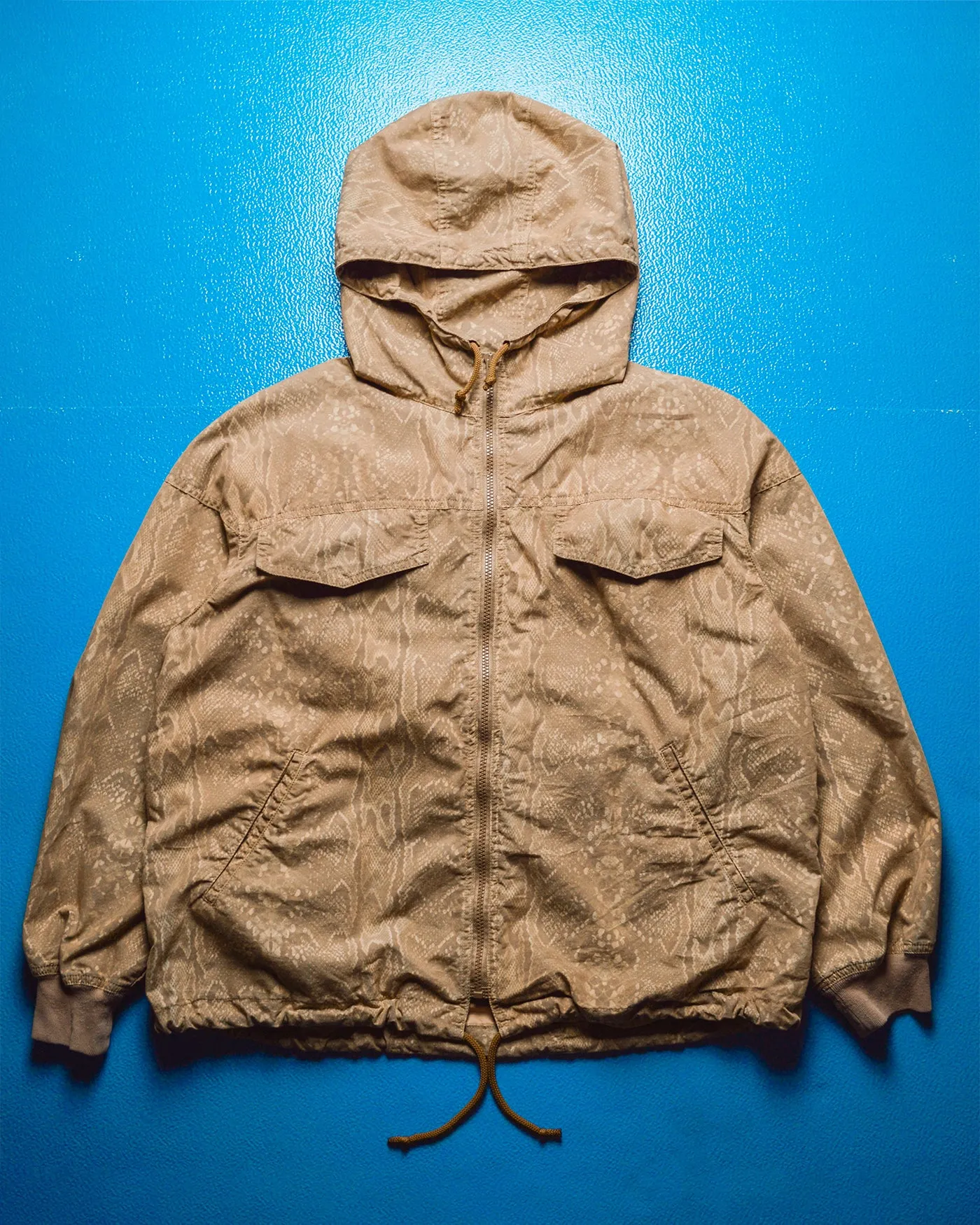 80s Snake Skin Print Hooded Light Zip Up Packable Jacket (~M~)