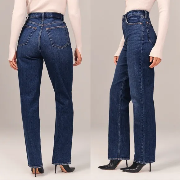 A&amp;F • Curve Love The 90s Straight Ultra High Rise jean medium dark wash