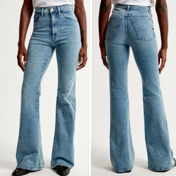 Abercrombie &amp; Fitch The Flare Ultra High Rise Stretch Jean In Light Blue Size 36