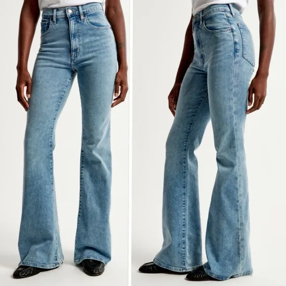 Abercrombie &amp; Fitch The Flare Ultra High Rise Stretch Jean In Light Blue Size 36