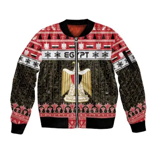 Afro Egypt Christmas Sleeve Zip Bomber Jacket Coat Of Arms Mix Egyptian Pattern LT15