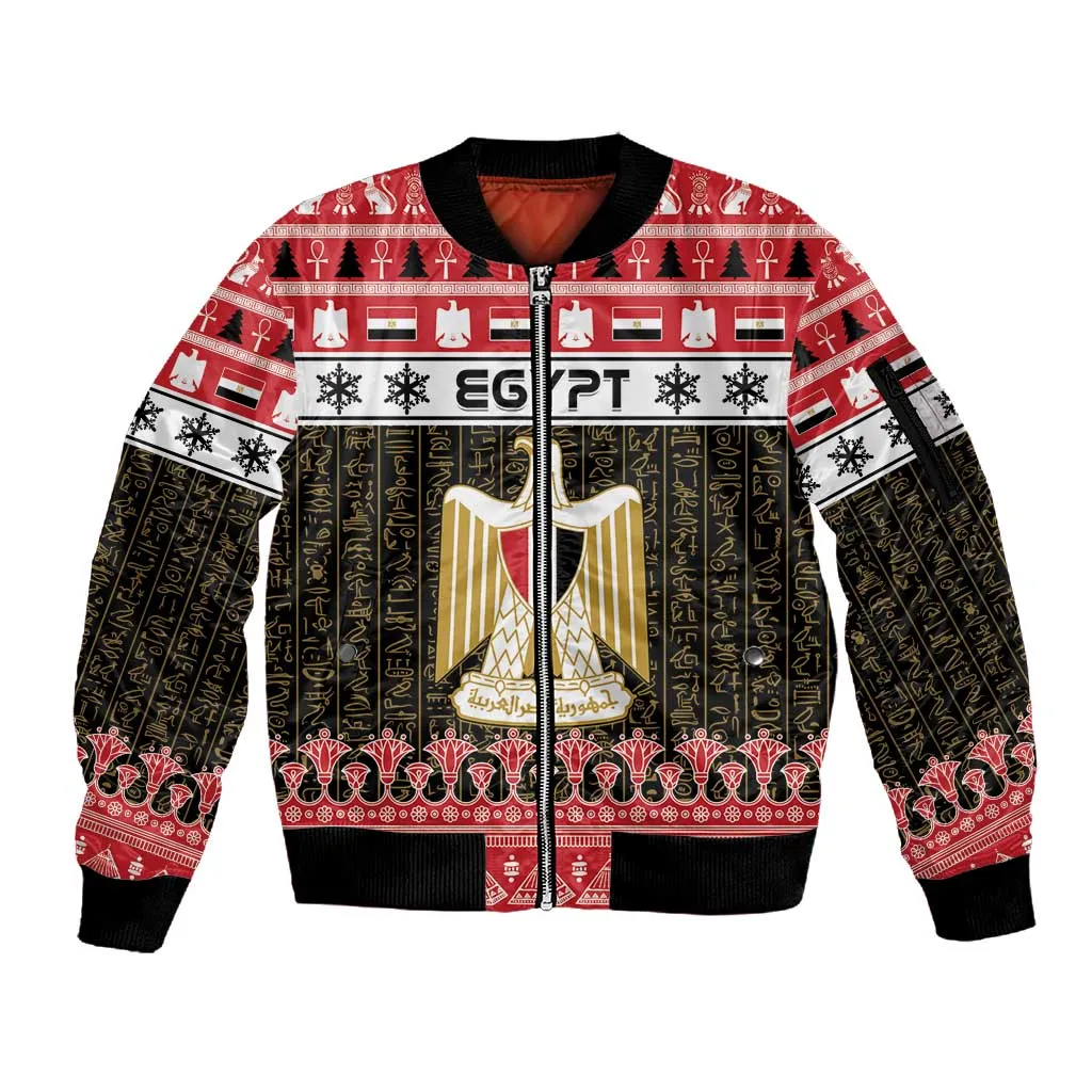 Afro Egypt Christmas Sleeve Zip Bomber Jacket Coat Of Arms Mix Egyptian Pattern LT15