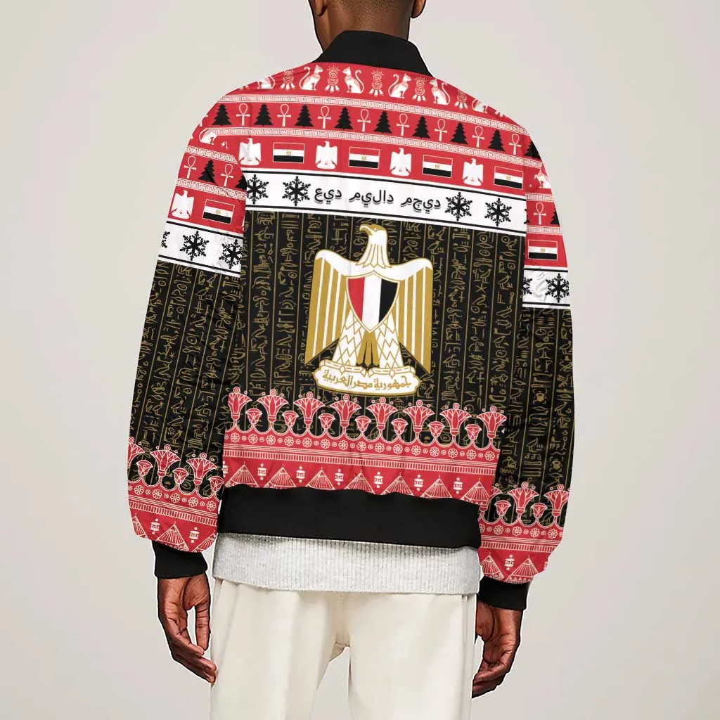 Afro Egypt Christmas Sleeve Zip Bomber Jacket Coat Of Arms Mix Egyptian Pattern LT15