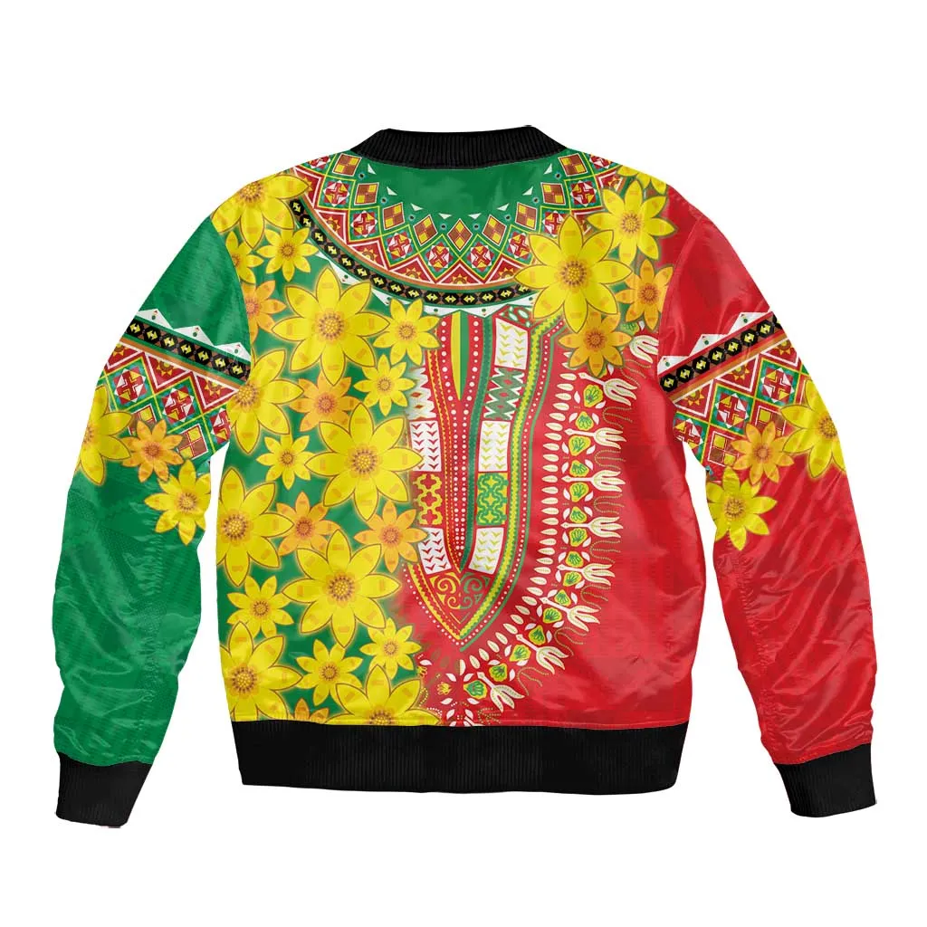 Afro Ethiopian New Year Bomber Jacket Enkutatash Adey Abeba Flower Art LT9