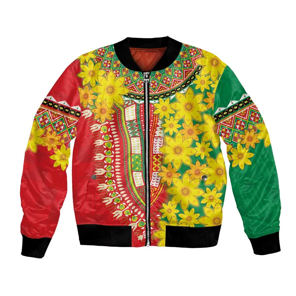 Afro Ethiopian New Year Bomber Jacket Enkutatash Adey Abeba Flower Art LT9