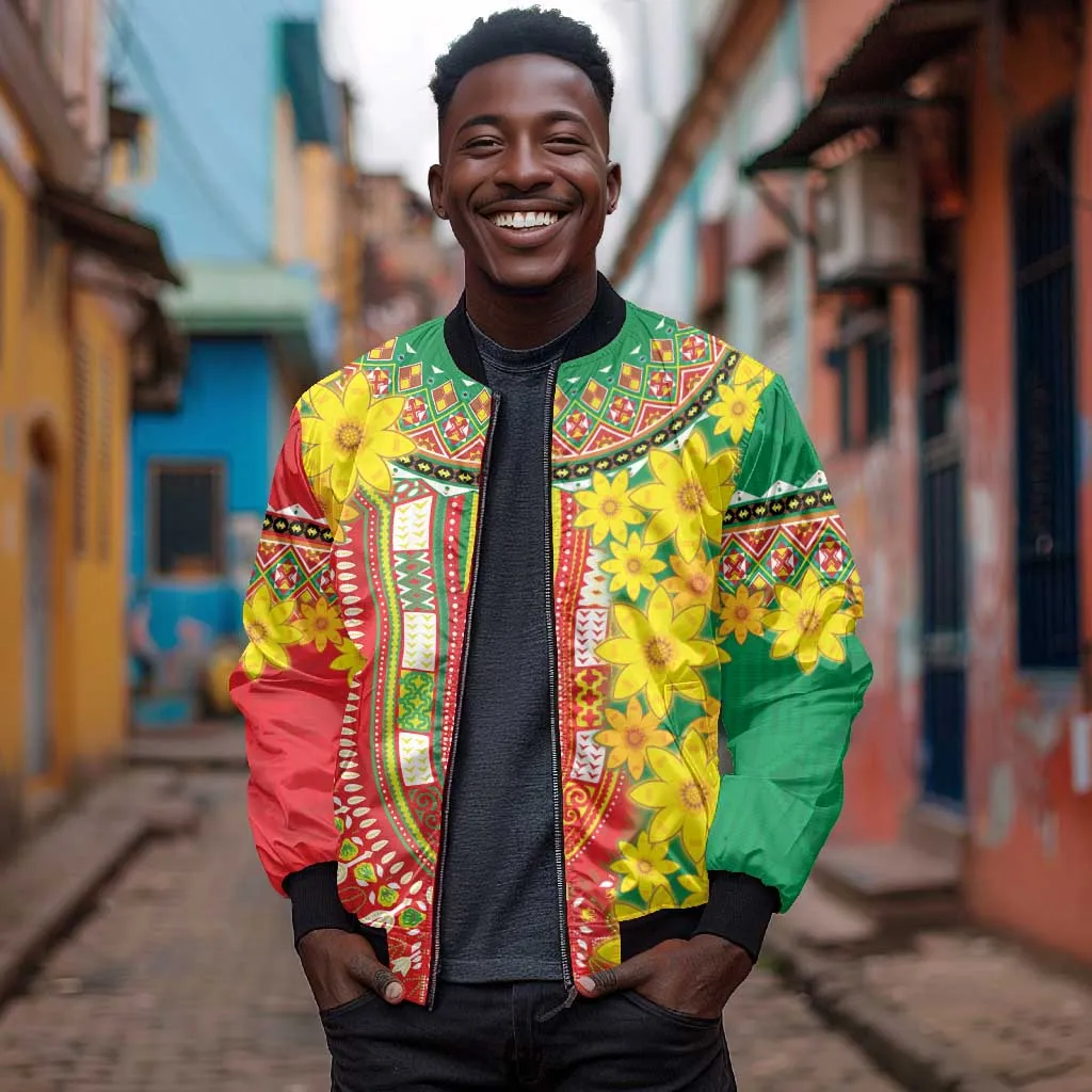 Afro Ethiopian New Year Bomber Jacket Enkutatash Adey Abeba Flower Art LT9