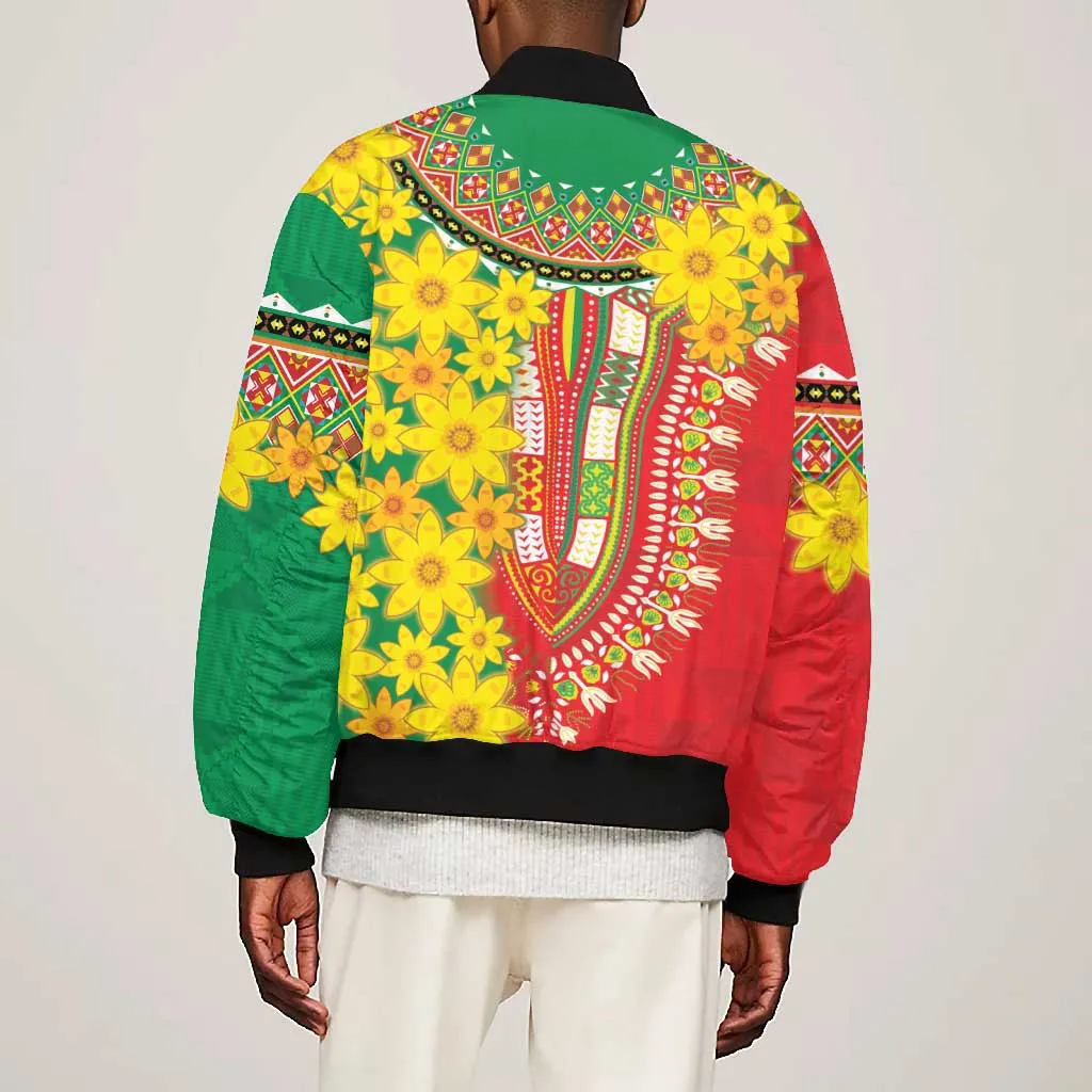 Afro Ethiopian New Year Bomber Jacket Enkutatash Adey Abeba Flower Art LT9