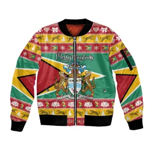 Afro Guyana Christmas Sleeve Zip Bomber Jacket Mix Coat Of Arms LT15