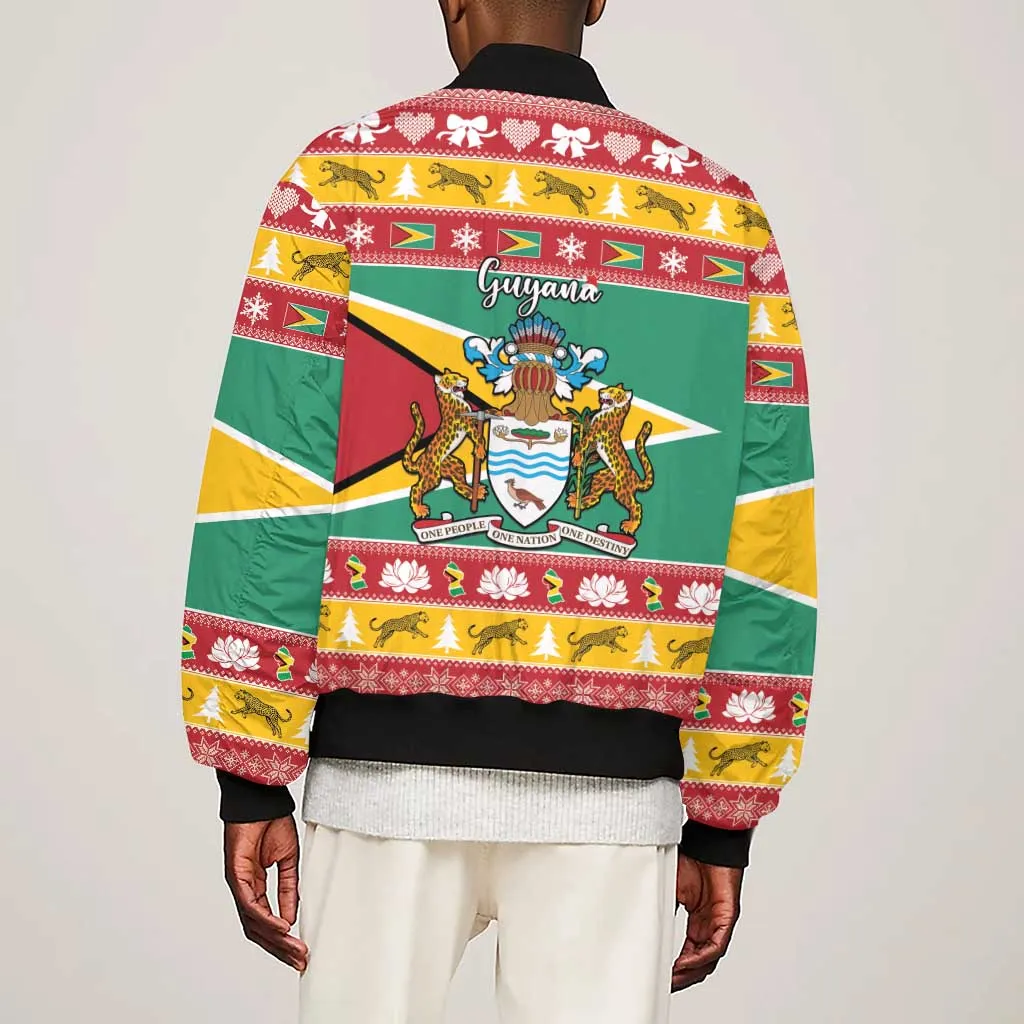 Afro Guyana Christmas Sleeve Zip Bomber Jacket Mix Coat Of Arms LT15