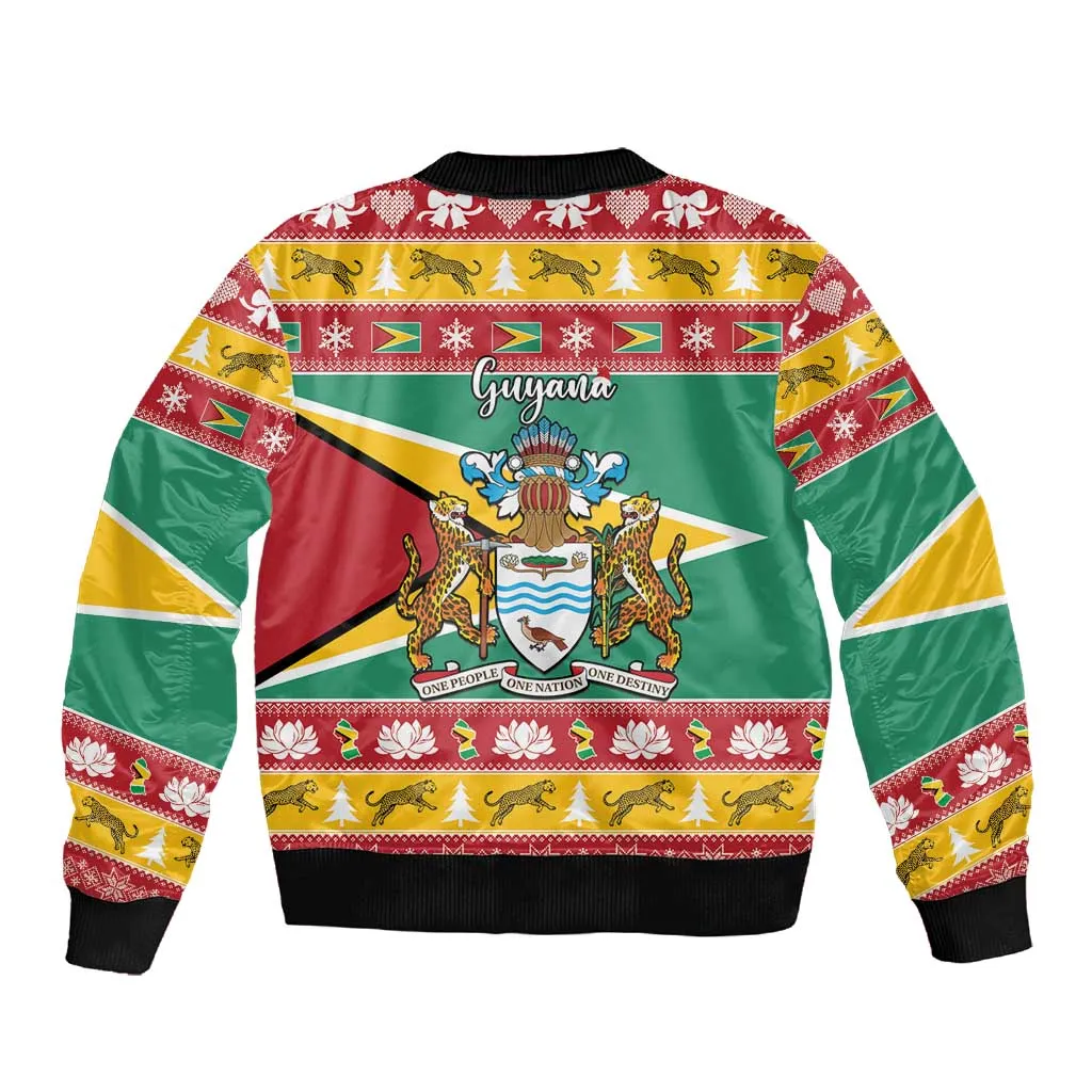 Afro Guyana Christmas Sleeve Zip Bomber Jacket Mix Coat Of Arms LT15