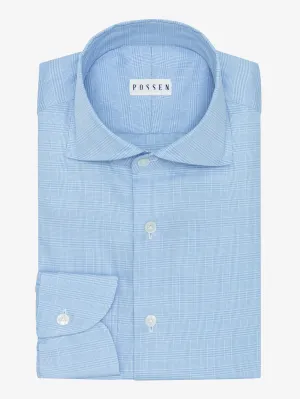 Albini Light Blue Glencheck Cotton Fine Twill