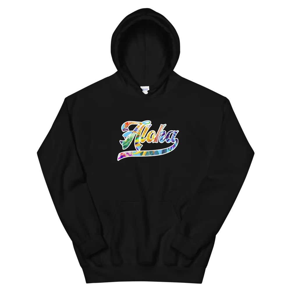 Aloha Script ~ Floral with White Border *ADULT HOODIE*
