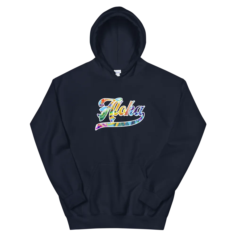 Aloha Script ~ Floral with White Border *ADULT HOODIE*