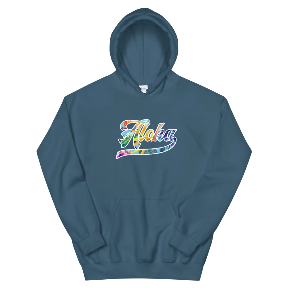 Aloha Script ~ Floral with White Border *ADULT HOODIE*
