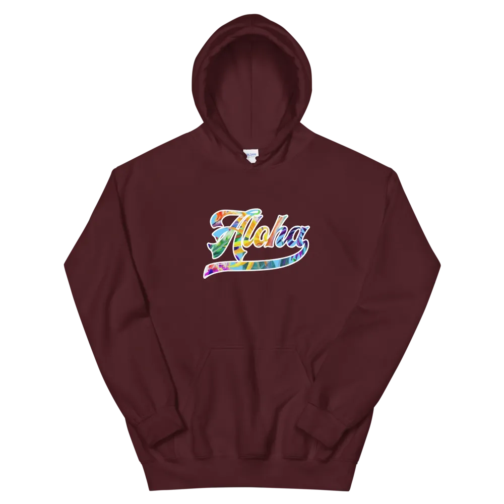 Aloha Script ~ Floral with White Border *ADULT HOODIE*