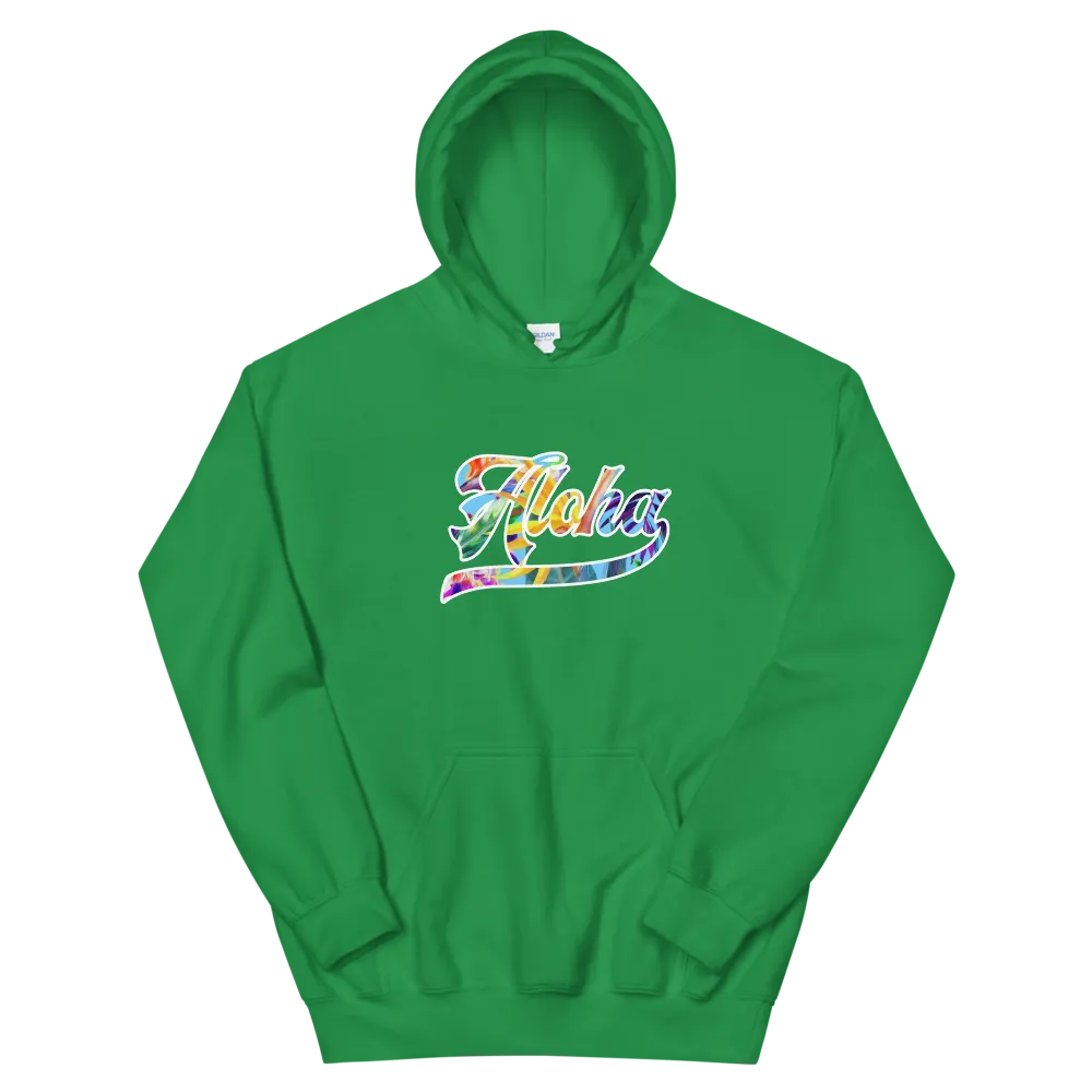 Aloha Script ~ Floral with White Border *ADULT HOODIE*