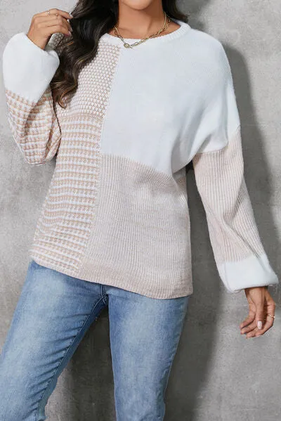 Alyssa Color Block Tied Dropped Shoulder Sweater