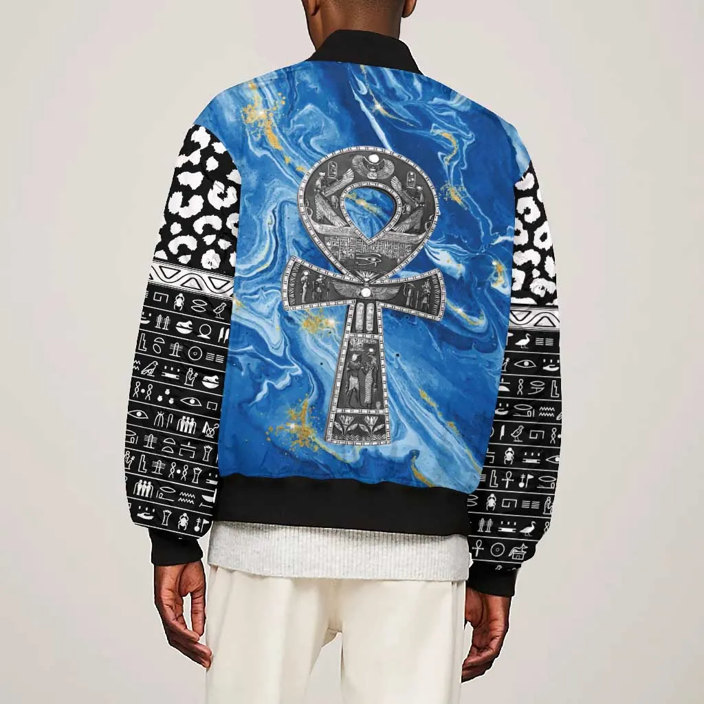 Ankh On Blue Bomber Jacket Pan African DT02
