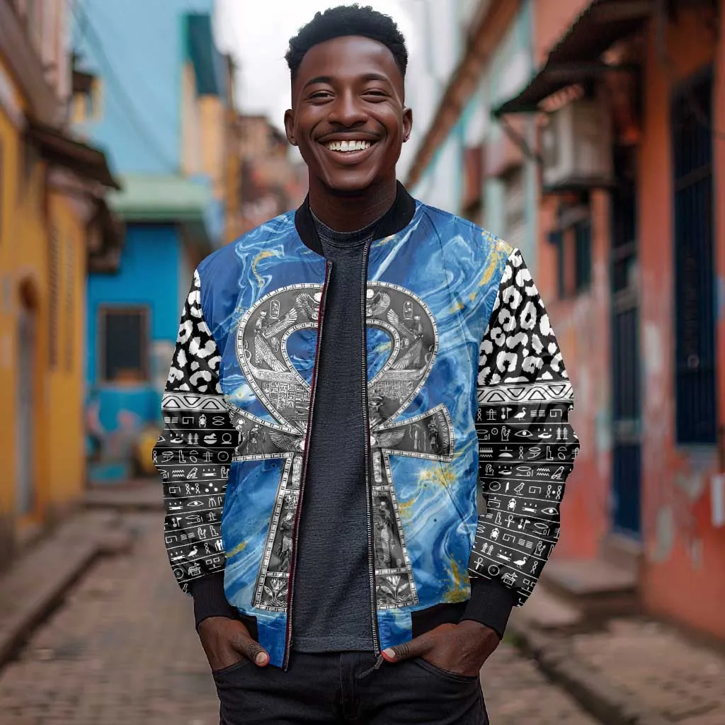 Ankh On Blue Bomber Jacket Pan African DT02