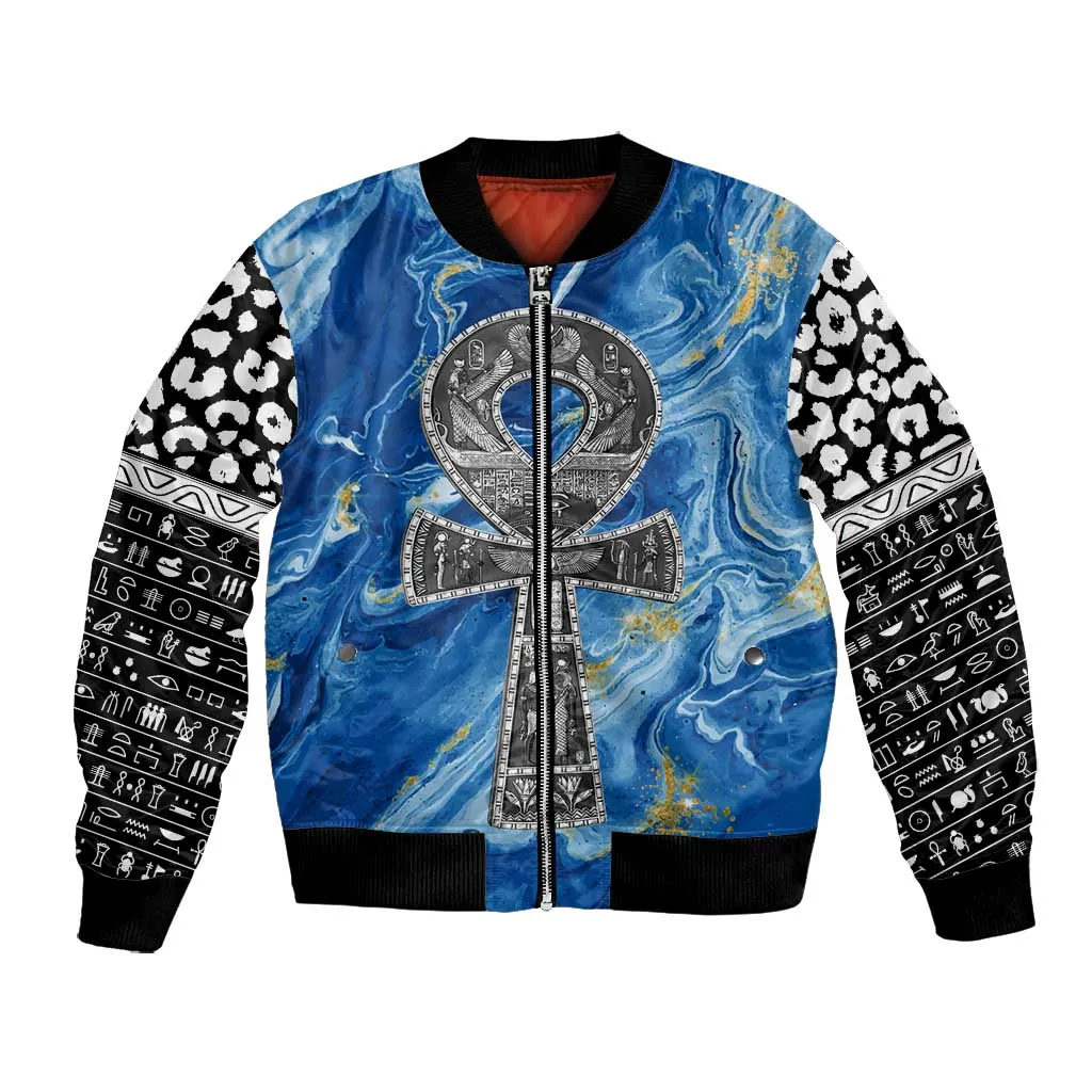 Ankh On Blue Bomber Jacket Pan African DT02