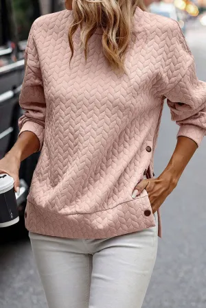 Apricot Powder Solid Button Detail Drop Shoulder Sweatshirt