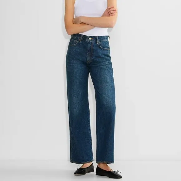 Aritzia Denim Forum Jeans Farrah Hi-Rise 70s Wide Leg Boho Dark Size 30 #114512