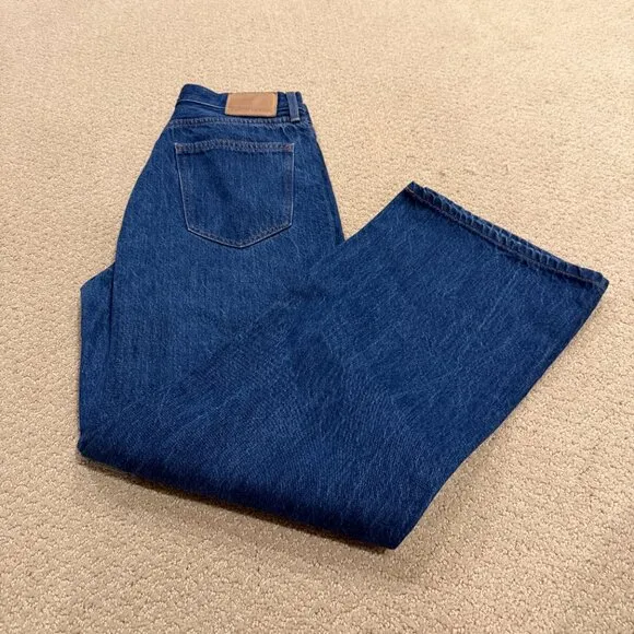 Aritzia Denim Forum Jeans Farrah Hi-Rise 70s Wide Leg Boho Dark Size 30 #114512