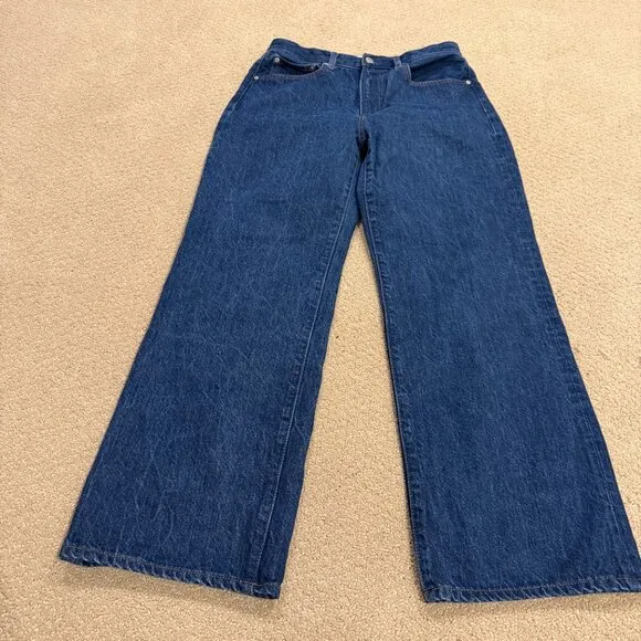 Aritzia Denim Forum Jeans Farrah Hi-Rise 70s Wide Leg Boho Dark Size 30 #114512