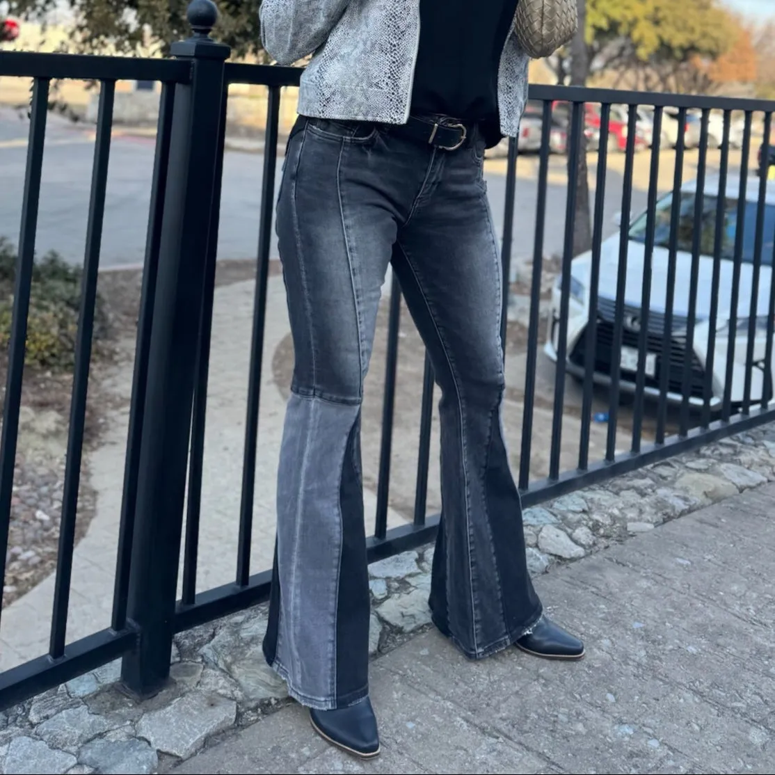 Aurora Black High Rise Flare Panel Jean- FINAL SALE