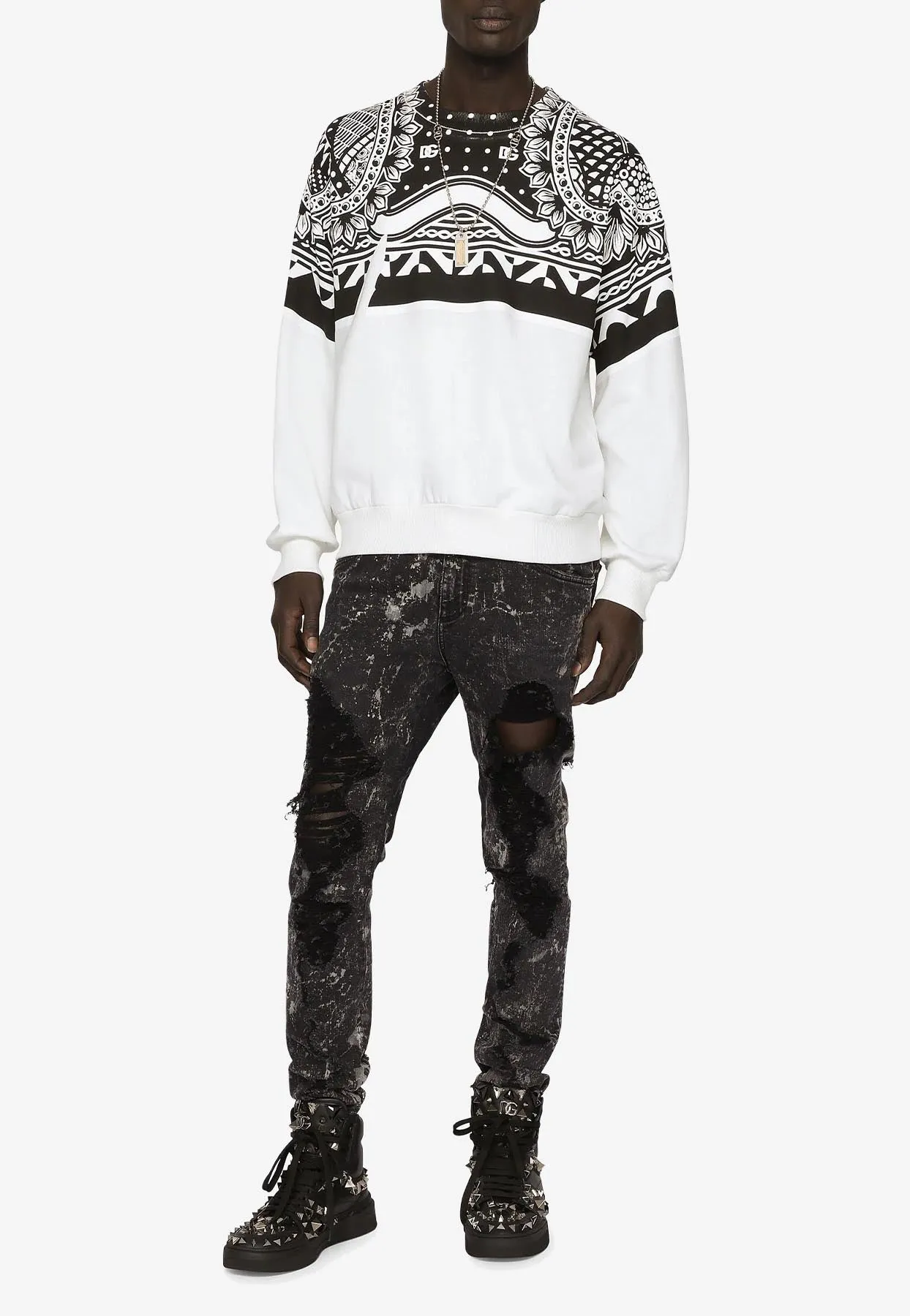 Bandana-Printed Pullover Sweatshirt