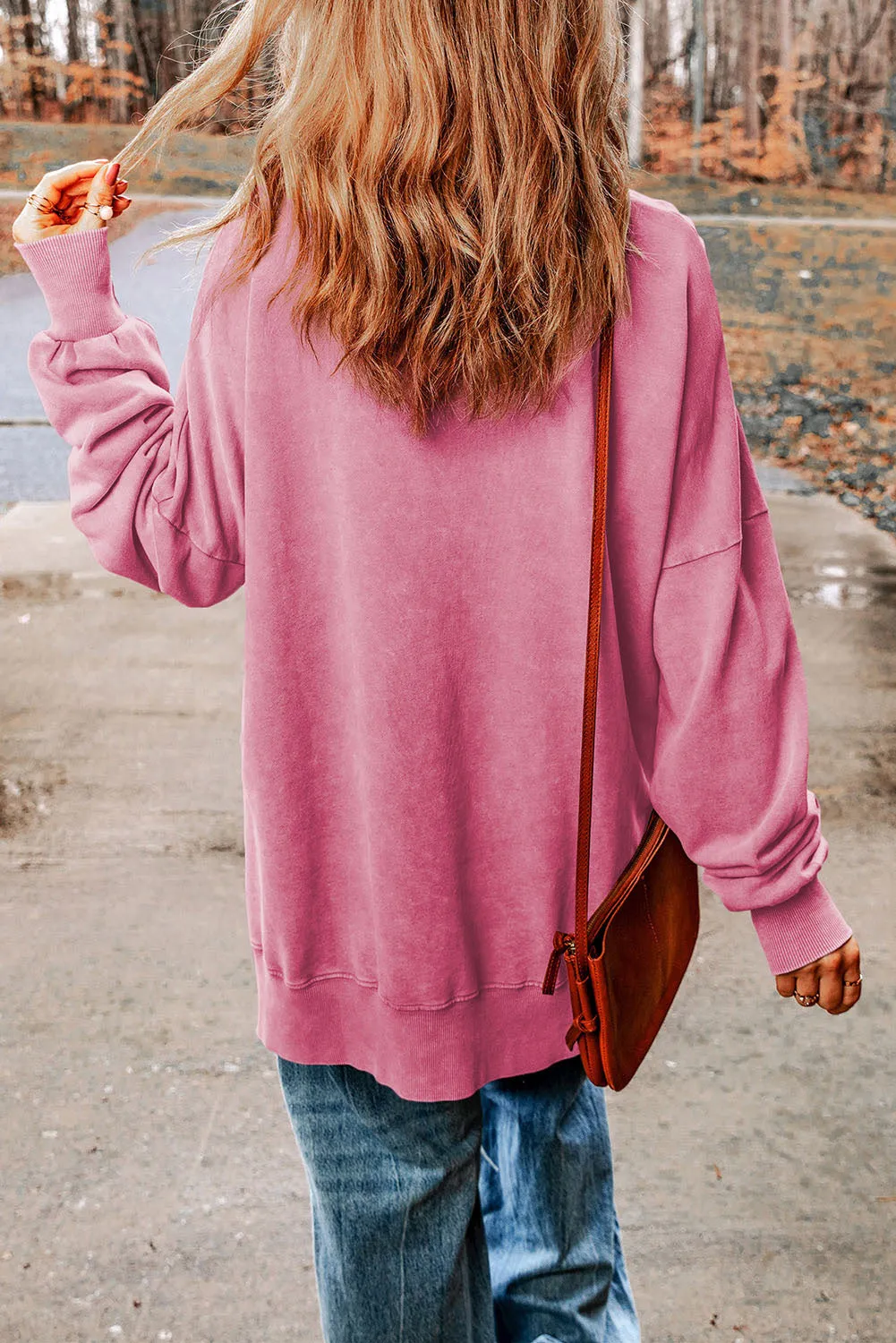 Barbie Style  Pink Drop Shoulder Ribbed Trim Plus Size Sweatshirt