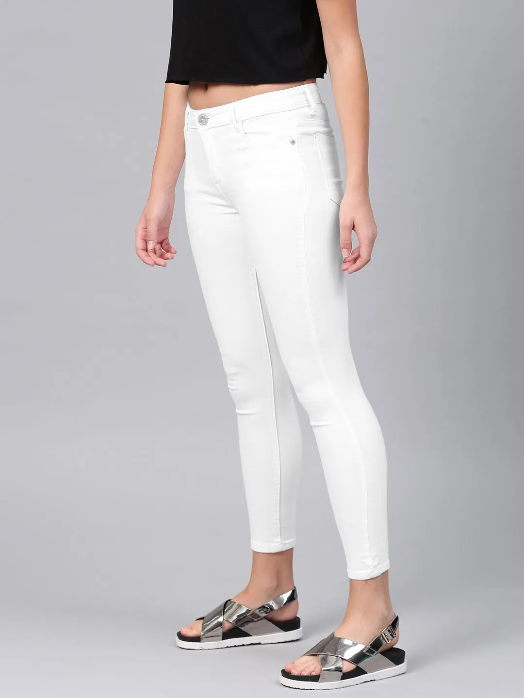 Basics By Tokyo Talkies Women White Super Skinny Fit Mid-Rise Clean Look Jeans