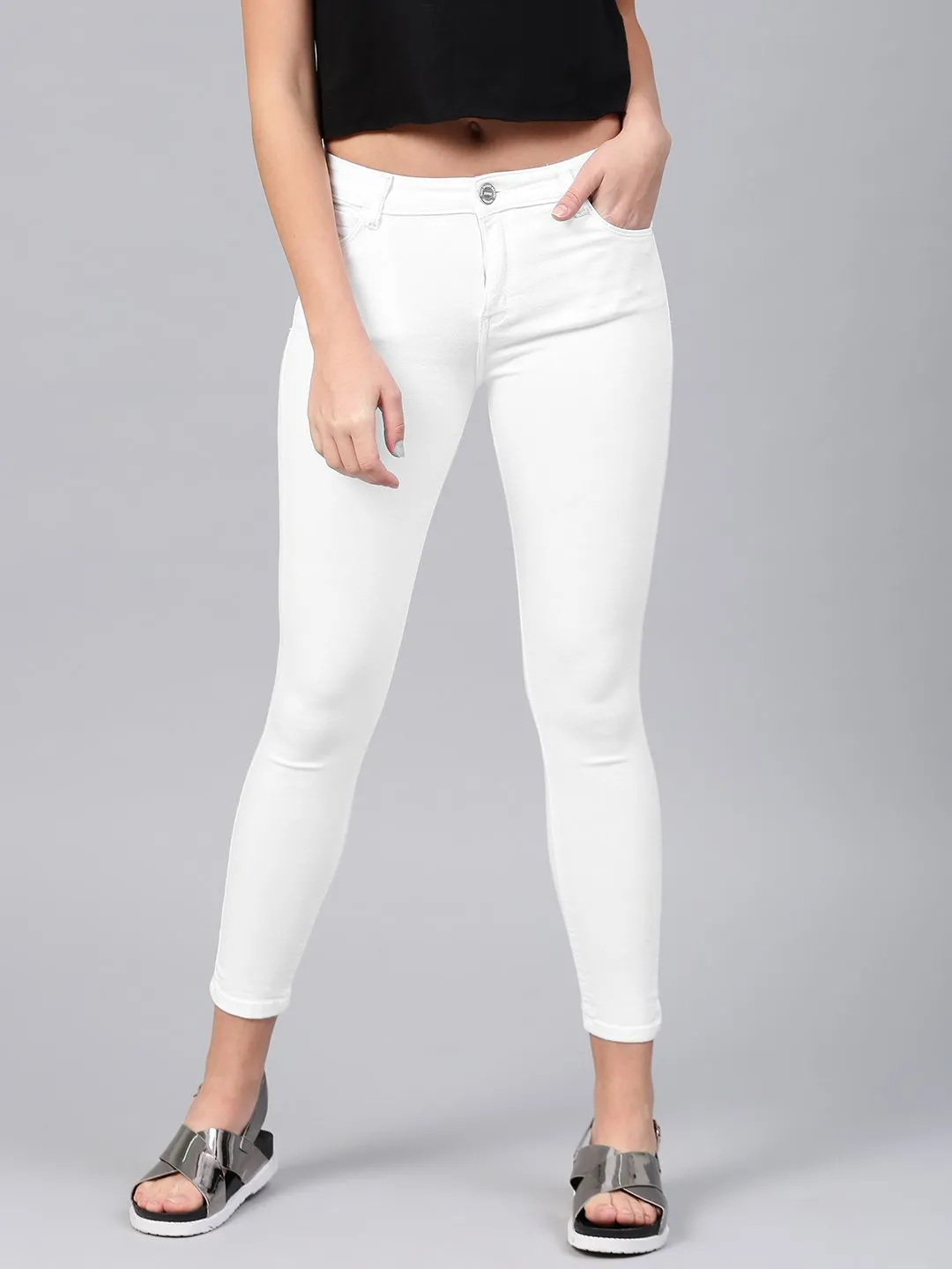 Basics By Tokyo Talkies Women White Super Skinny Fit Mid-Rise Clean Look Jeans