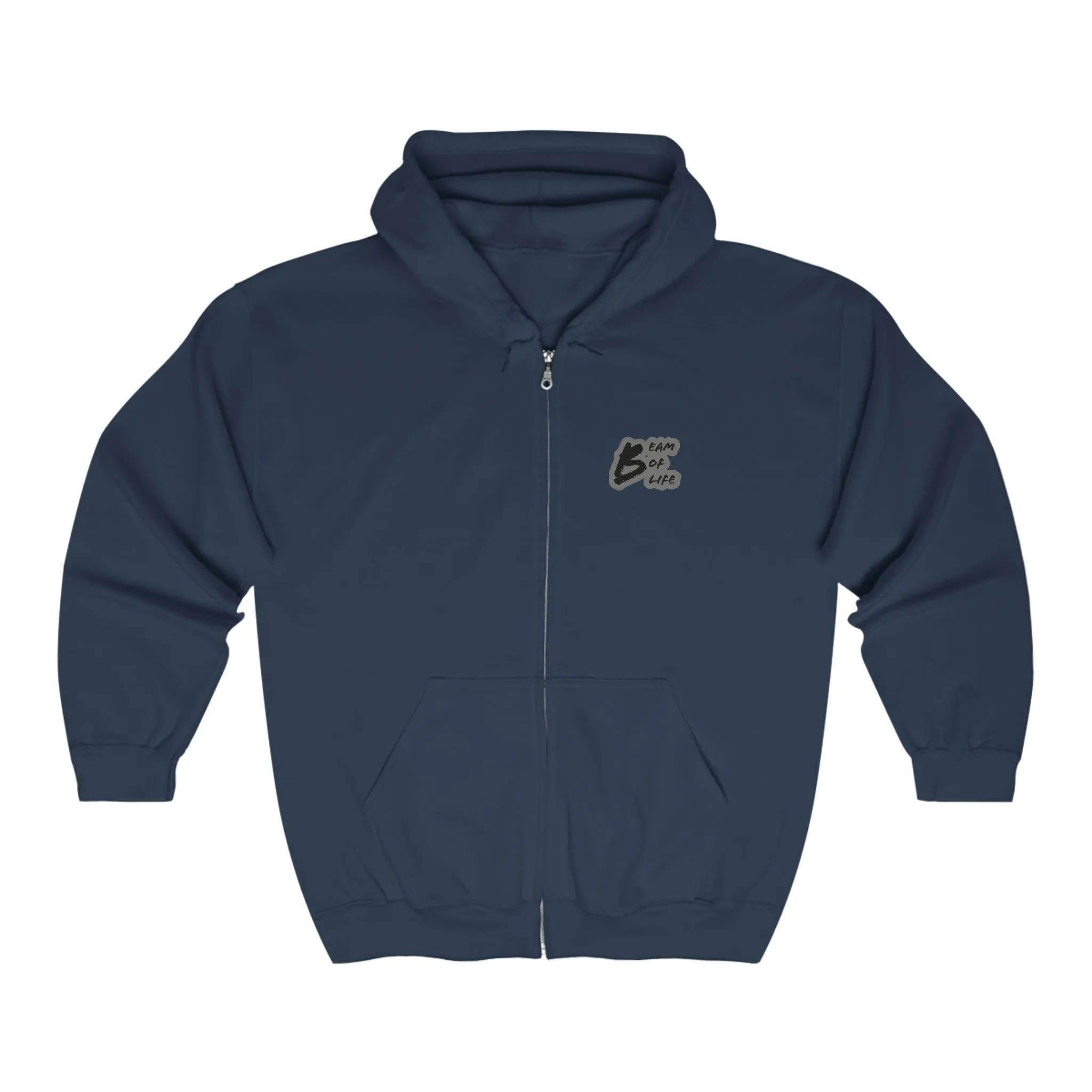 Beam of Life Unisex Full Zip Hoodie - Grey/Black Logo