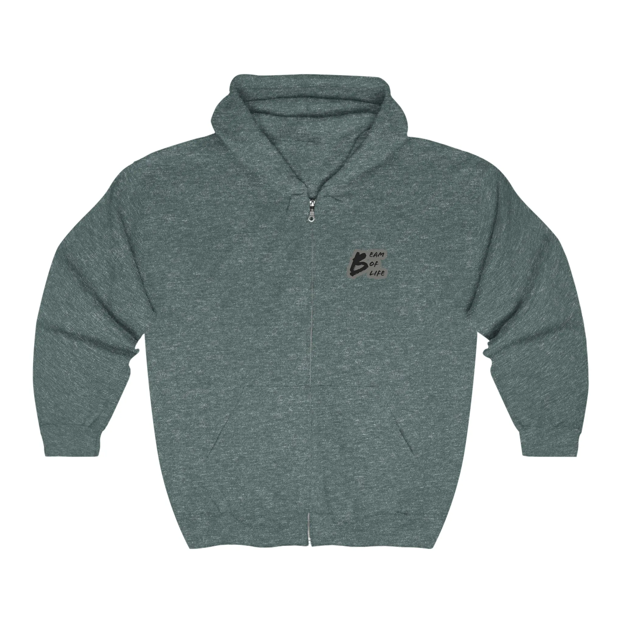 Beam of Life Unisex Full Zip Hoodie - Grey/Black Logo