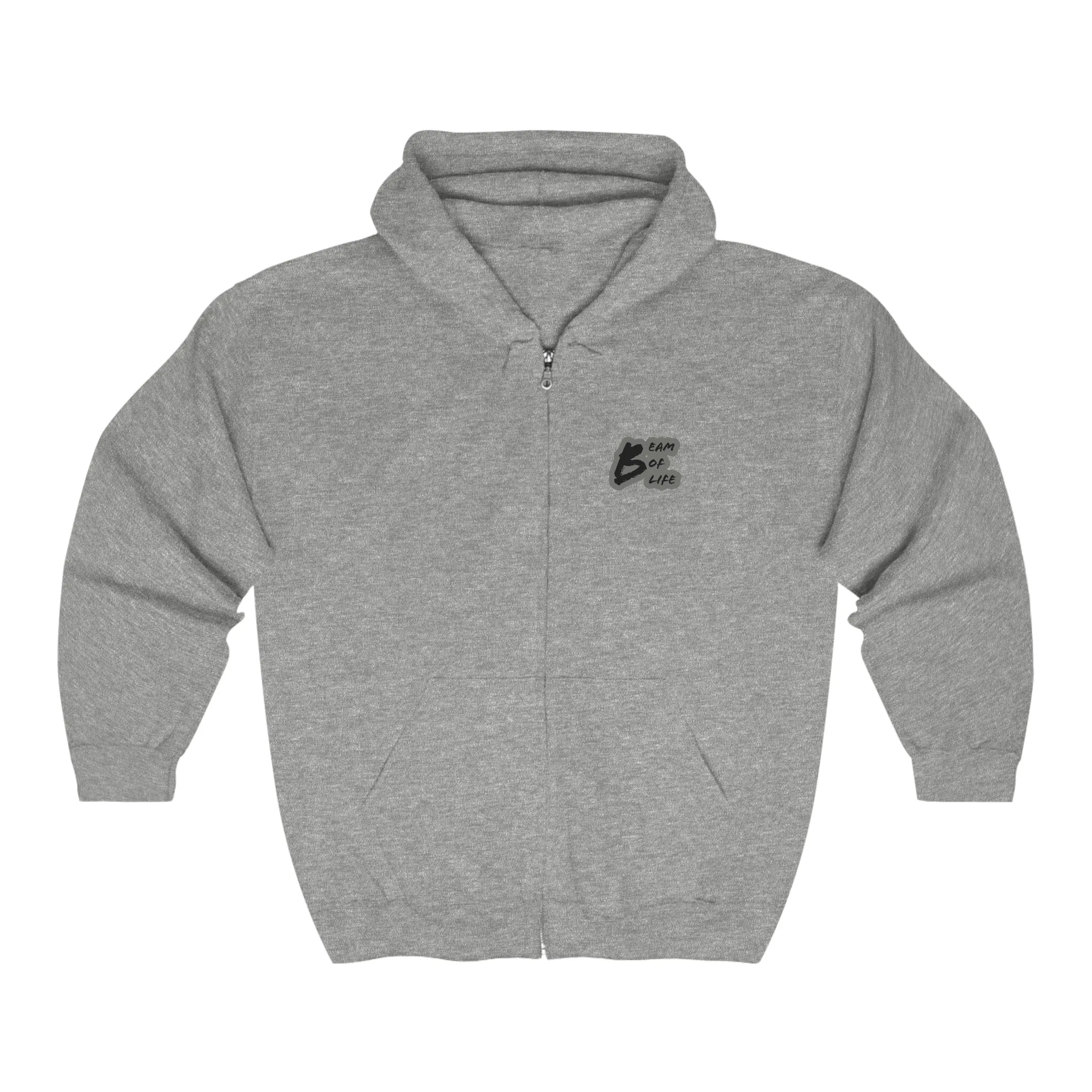 Beam of Life Unisex Full Zip Hoodie - Grey/Black Logo