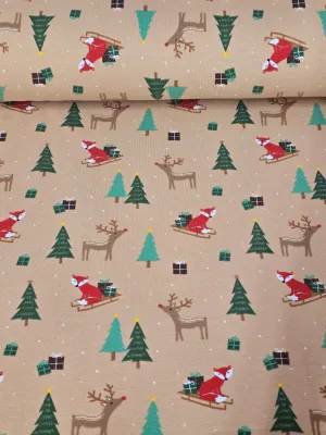 BEIGE FOXES CHRISTMAS BRUSHED FRENCH TERRY PER METRE SALE