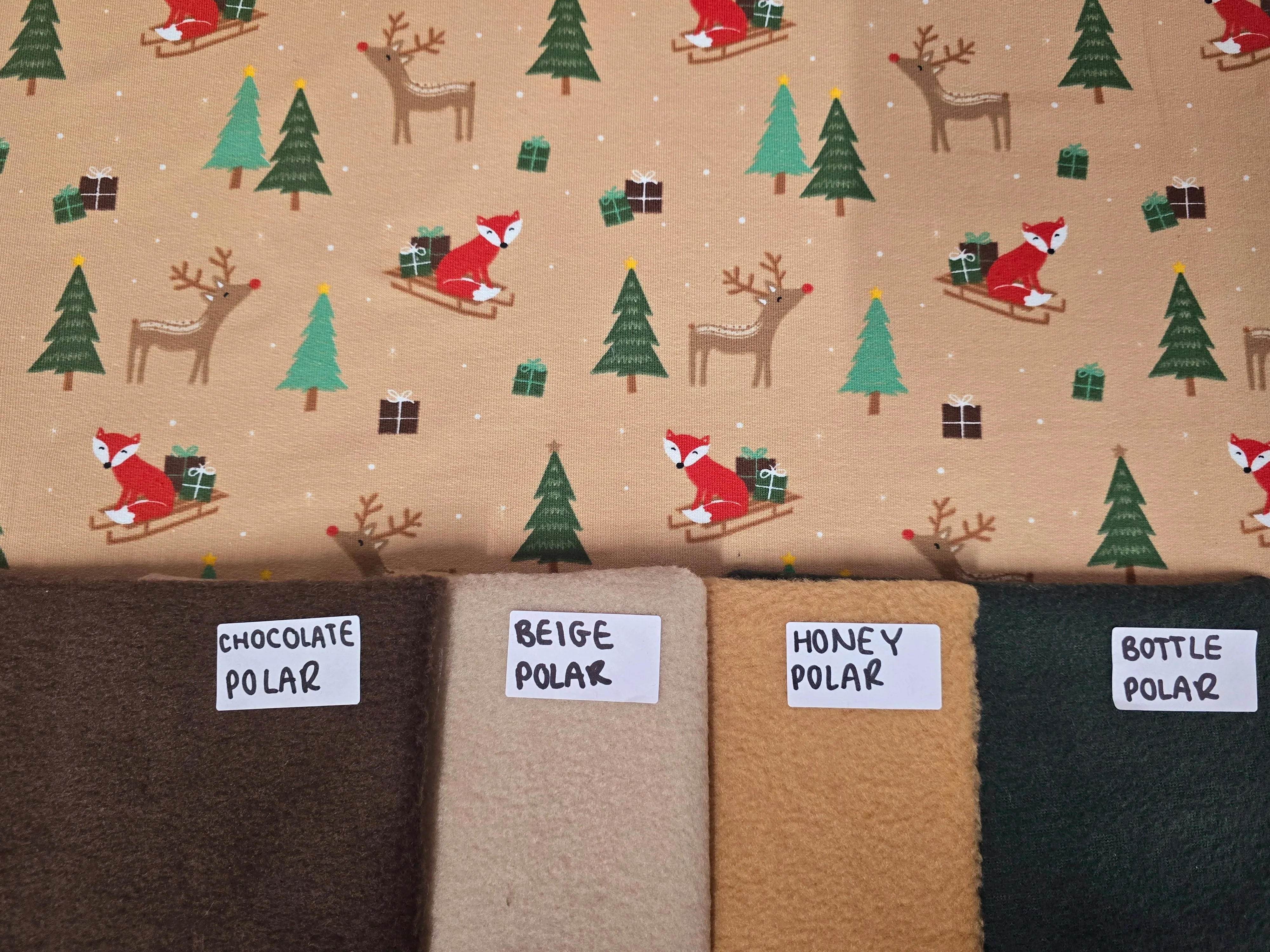 BEIGE FOXES CHRISTMAS BRUSHED FRENCH TERRY PER METRE SALE