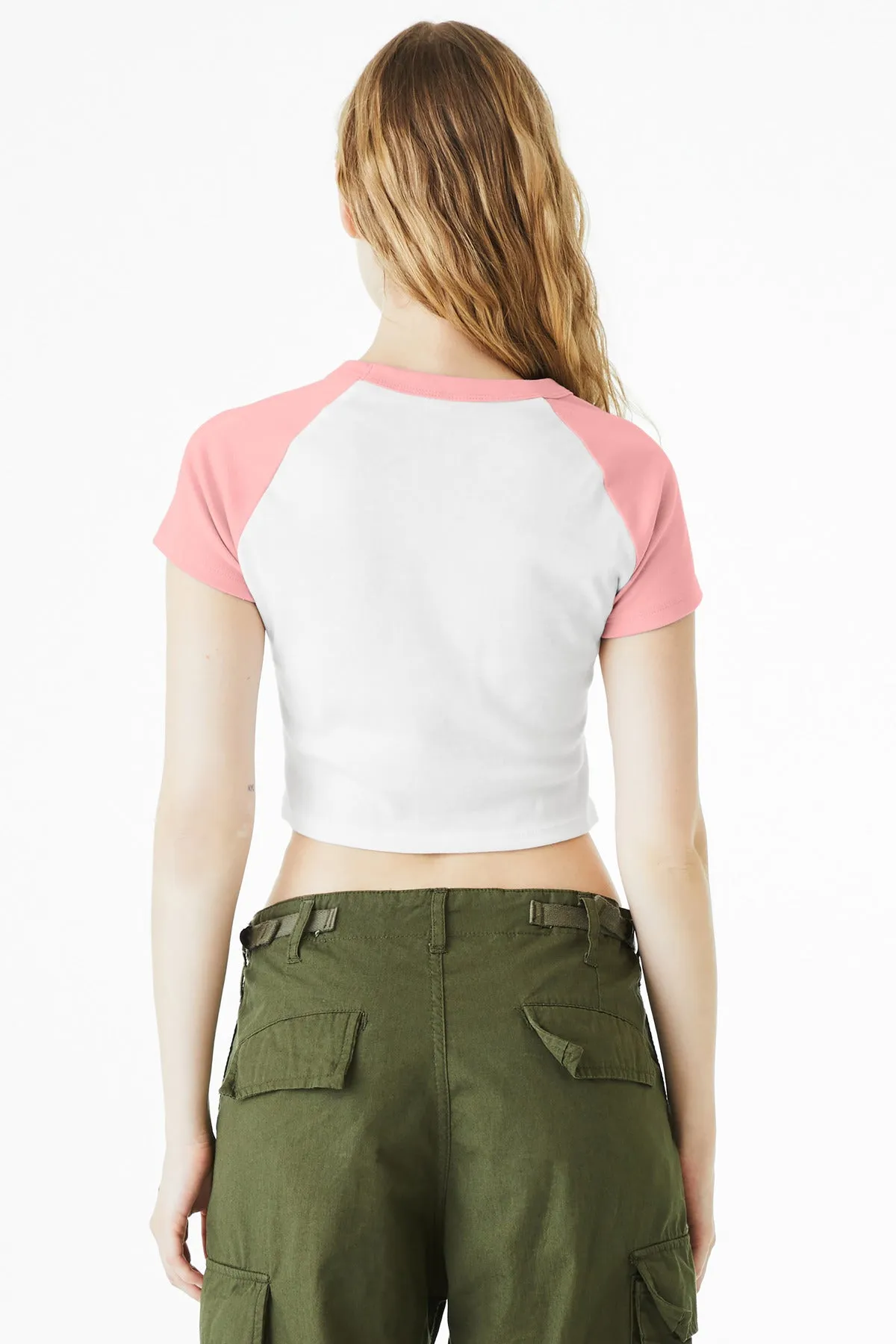 BELLA CANVAS Women's Micro Rib Raglan Baby Tee BC1201 White/ Pink